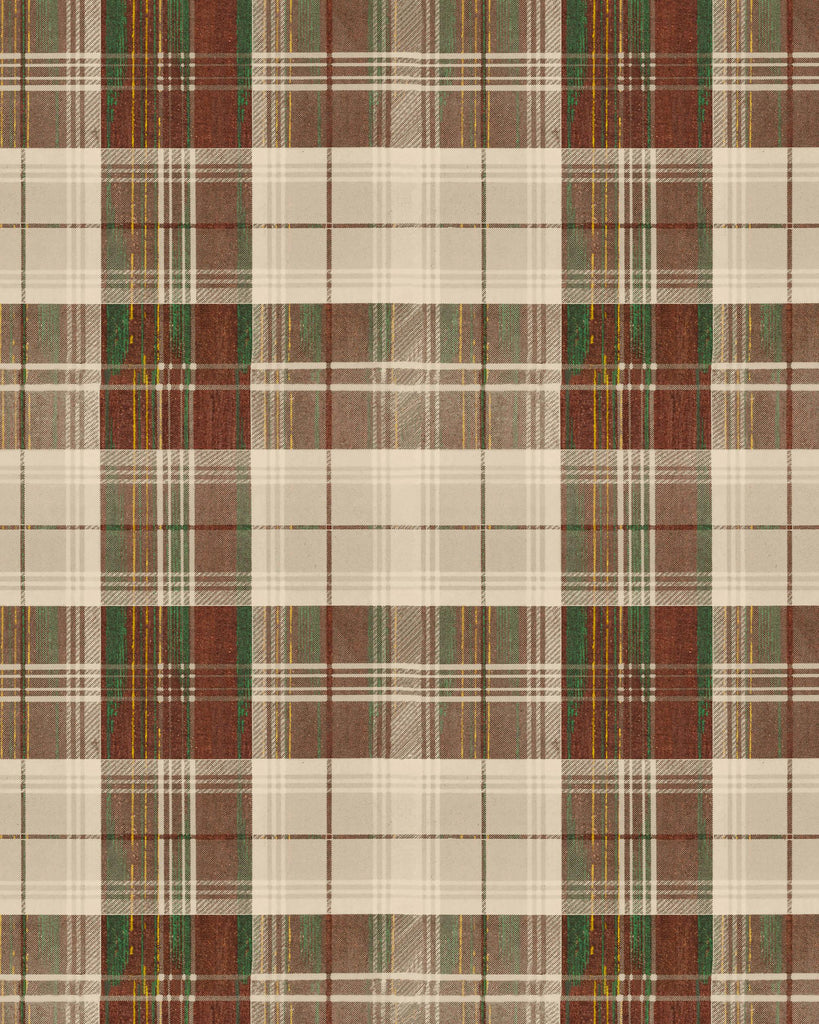 MindTheGap COUNTRYSIDE PLAID Leather LEATHER/GREEN/YELLOW Wallpaper