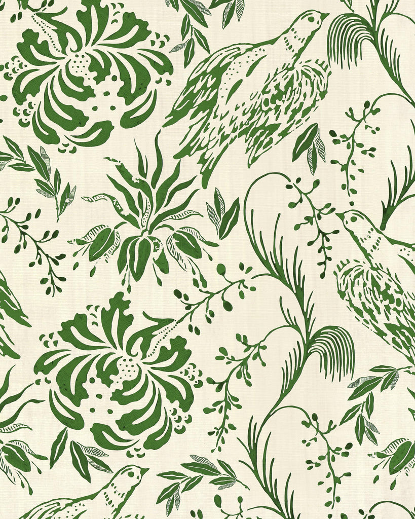 MindTheGap FOLK EMBROIDERY Fern Green FERN GREEN/ OFF WHITE Wallpaper