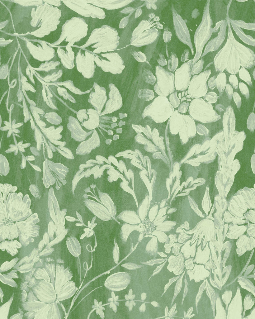 MindTheGap FLOWERY ORNAMENT Bud Green GREEN/WHITE Wallpaper