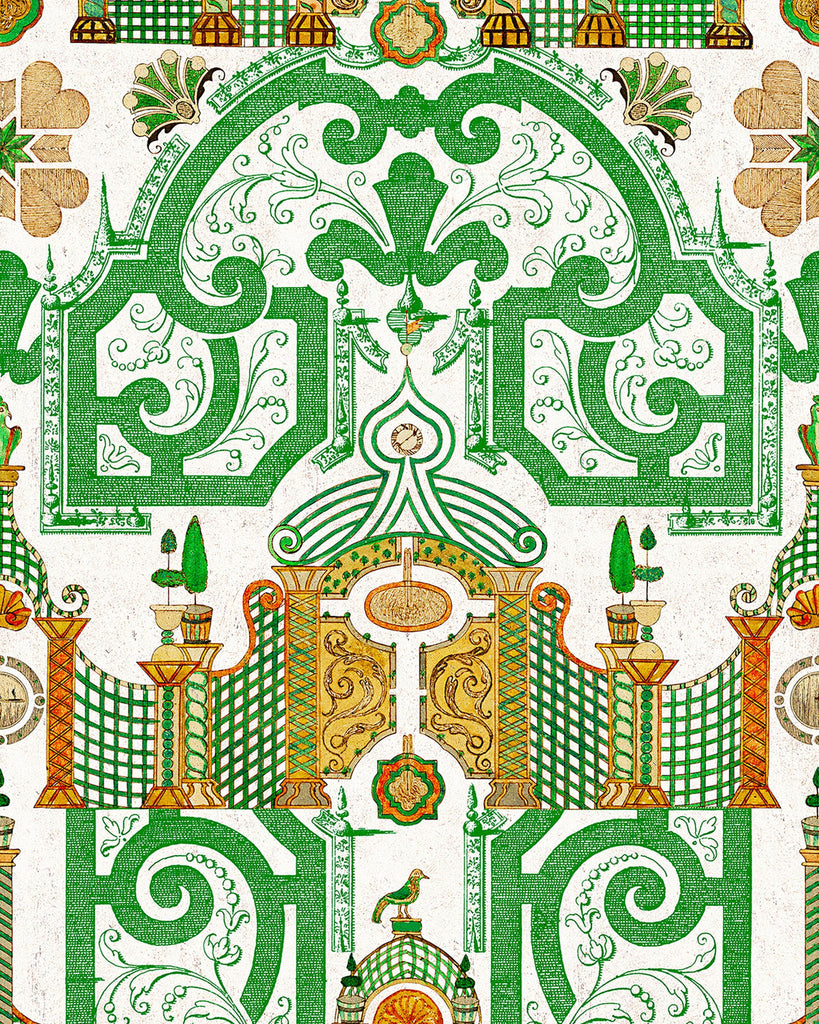 MindTheGap EMPEROR'S LABYRINTH GREEN/ORANGE/WHITE Wallpaper