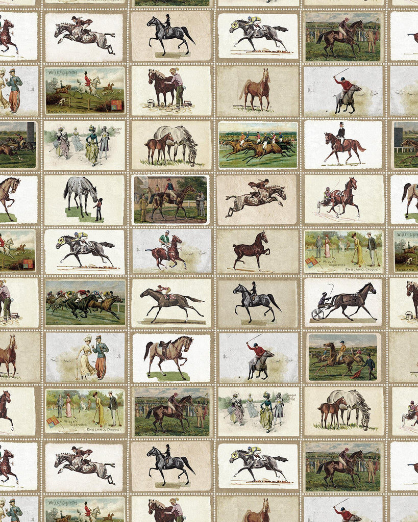 MindTheGap ENGLISH EQUESTRIAN STAMPS TAUPE/GREEN/BROWN Wallpaper