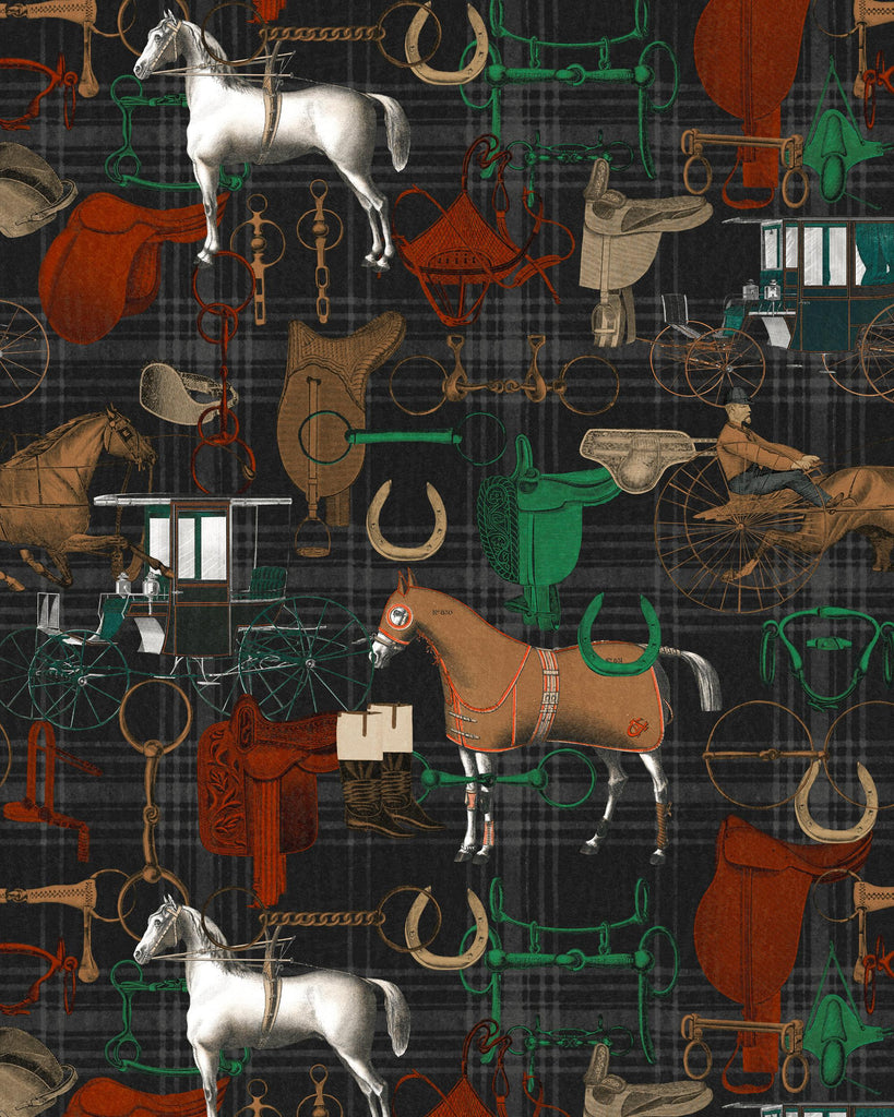 MindTheGap THE JOCKEY Faded GREEN/ANTHRACITE/BROWN/RED Wallpaper