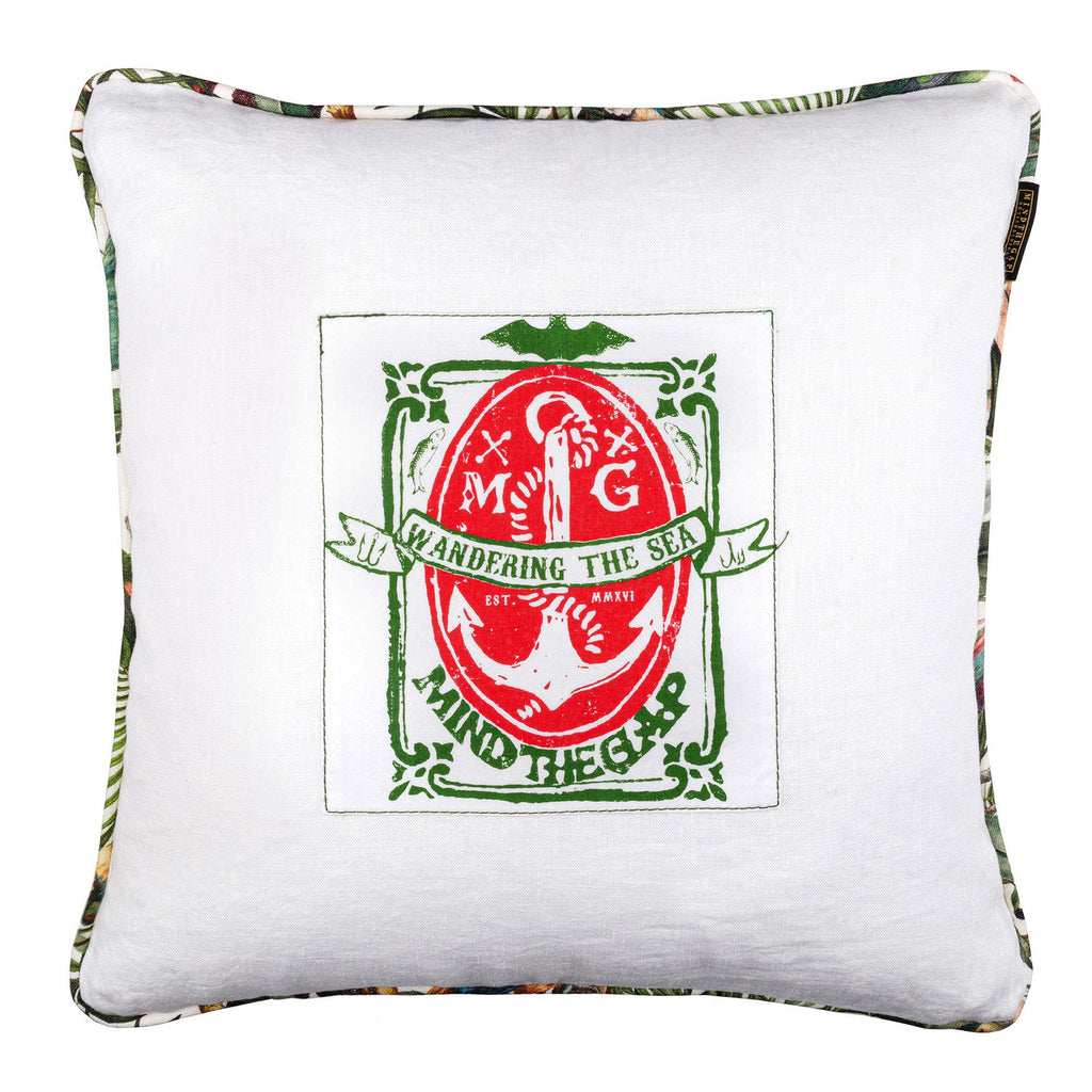 MindTheGap WANDERING THE SEA White/Green. Red/Brown Pillow