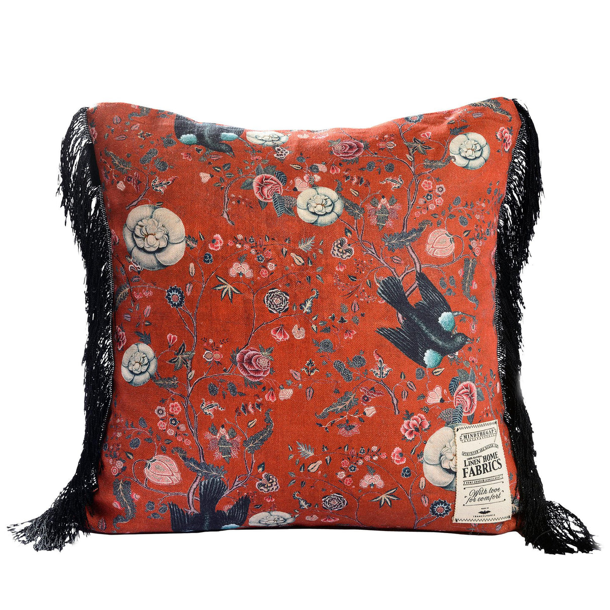 MindTheGap BLACK BIRD Black/Blue/Red Pillow
