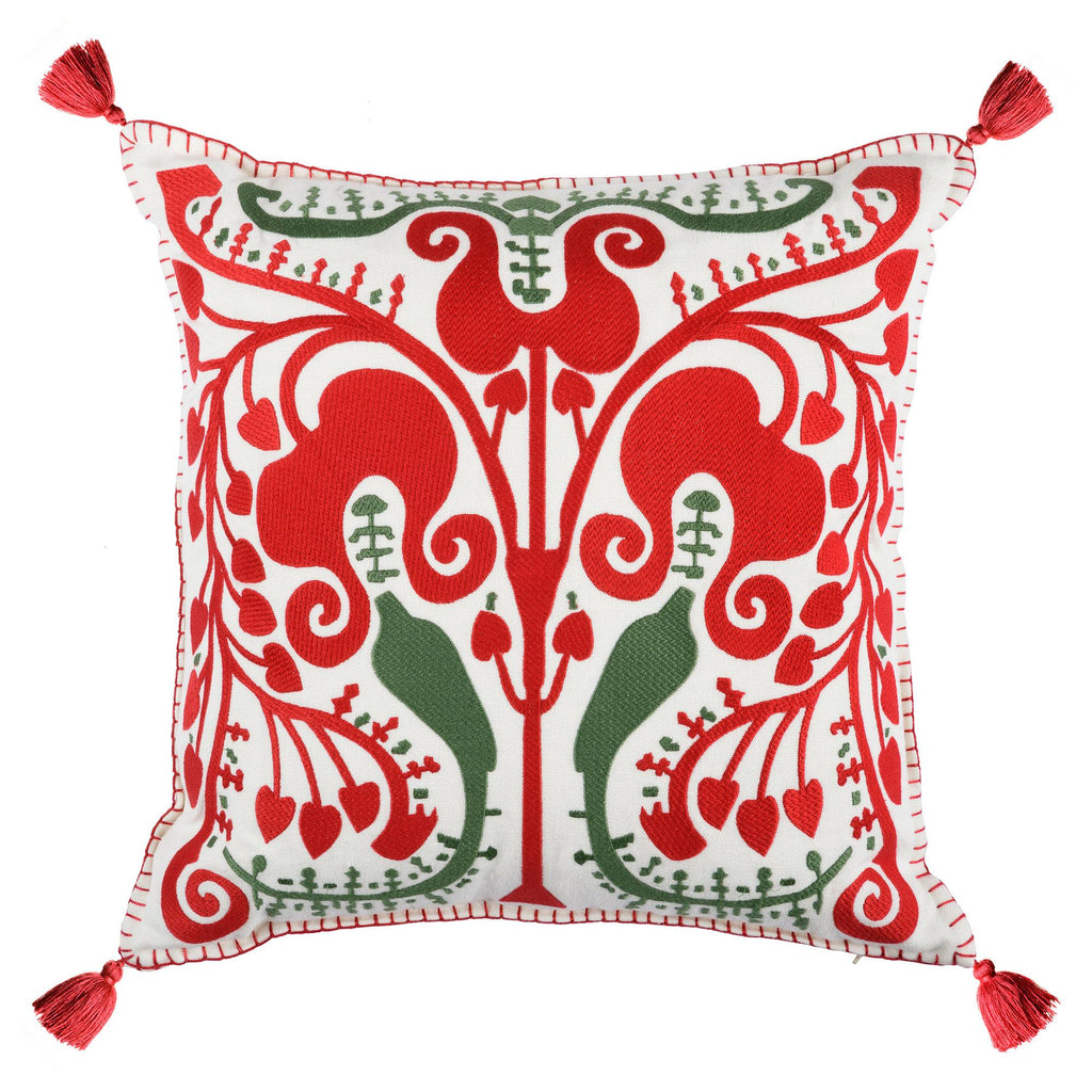 MindTheGap TRANSYLVANIAN SUZANI Green/Red/White Pillow