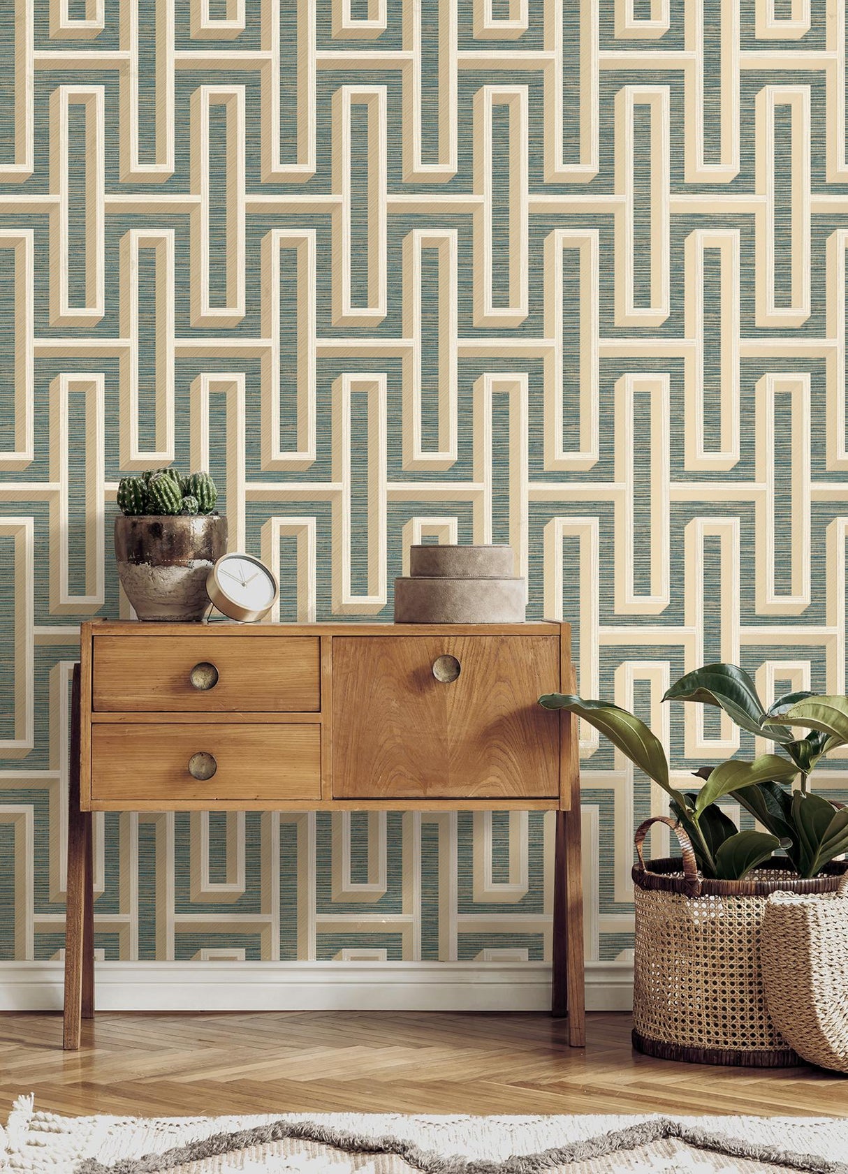 Brewster Home Fashions Henley Geometric Grasscloth Teal Wallpaper