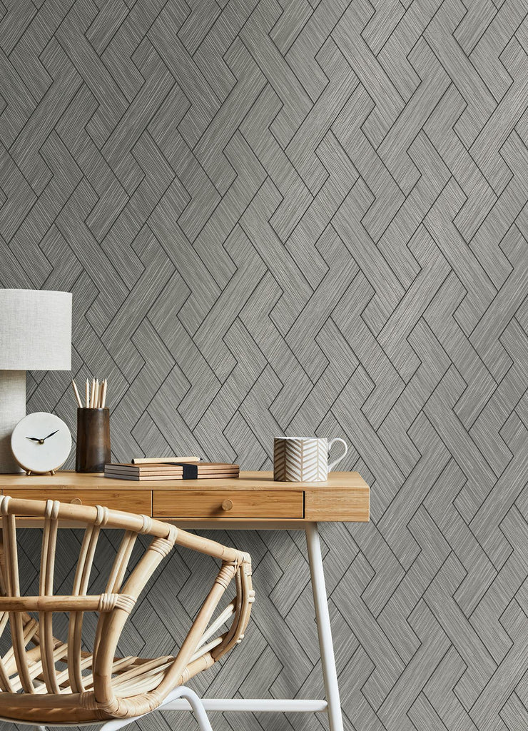 Brewster Home Fashions Ember Geometric Basketweave Grey Wallpaper