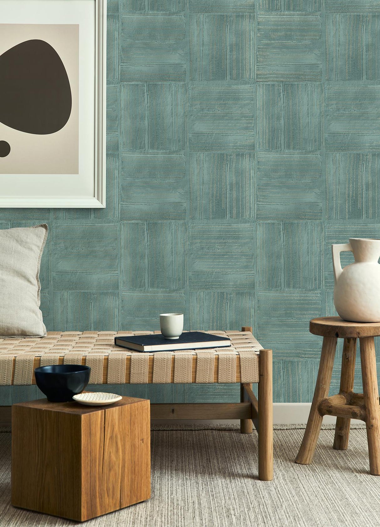 Brewster Home Fashions Jasper Block Texture Teal Wallpaper