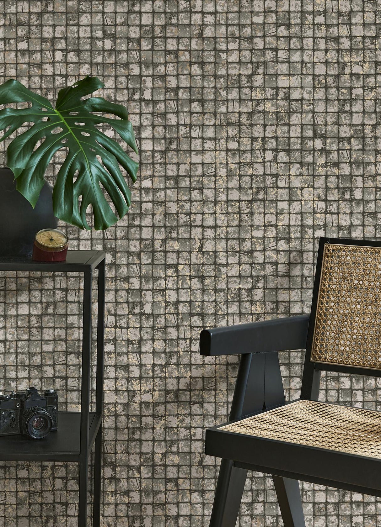 Brewster Home Fashions Kingsley Tiled Grey Wallpaper