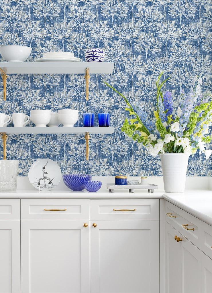 Brewster Home Fashions Dori Painterly Floral Blue Wallpaper