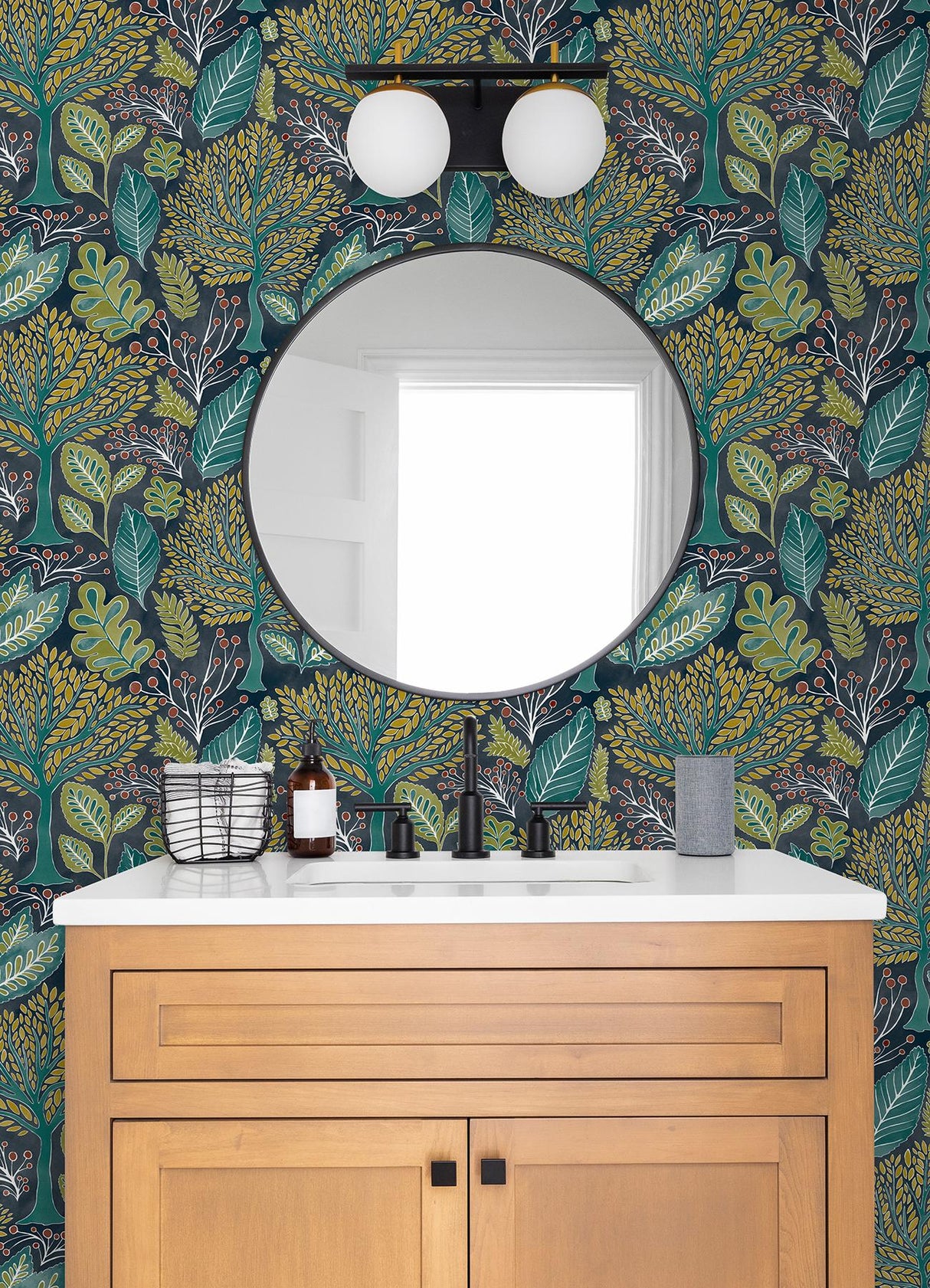 Brewster Home Fashions Kiah Forest Blue Wallpaper