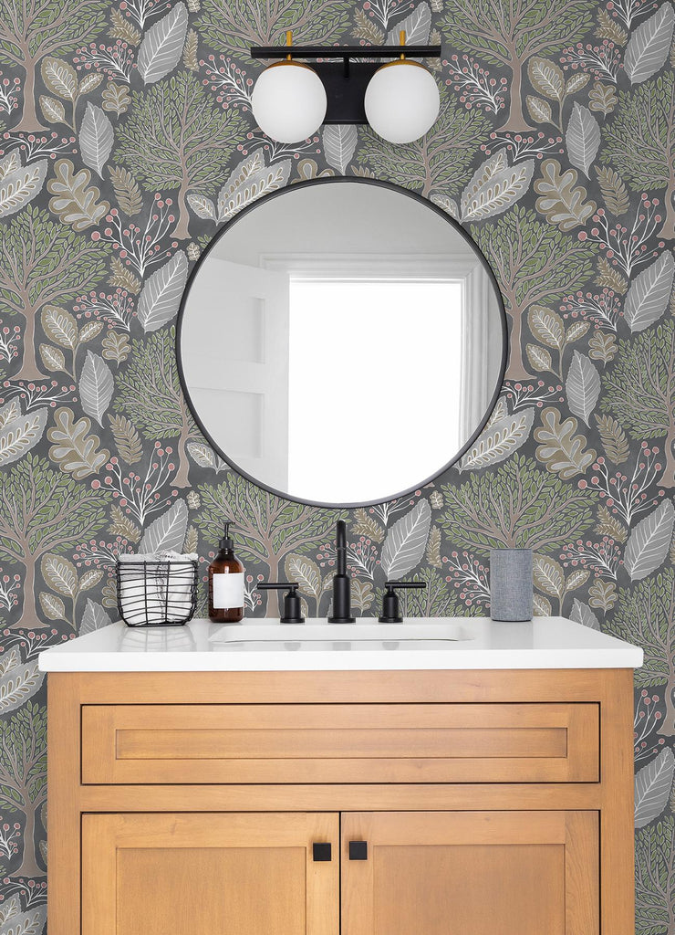 Brewster Home Fashions Kiah Forest Grey Wallpaper