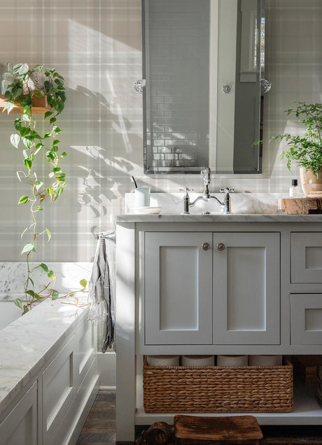 Brewster Home Fashions Sala Plaid White Wallpaper