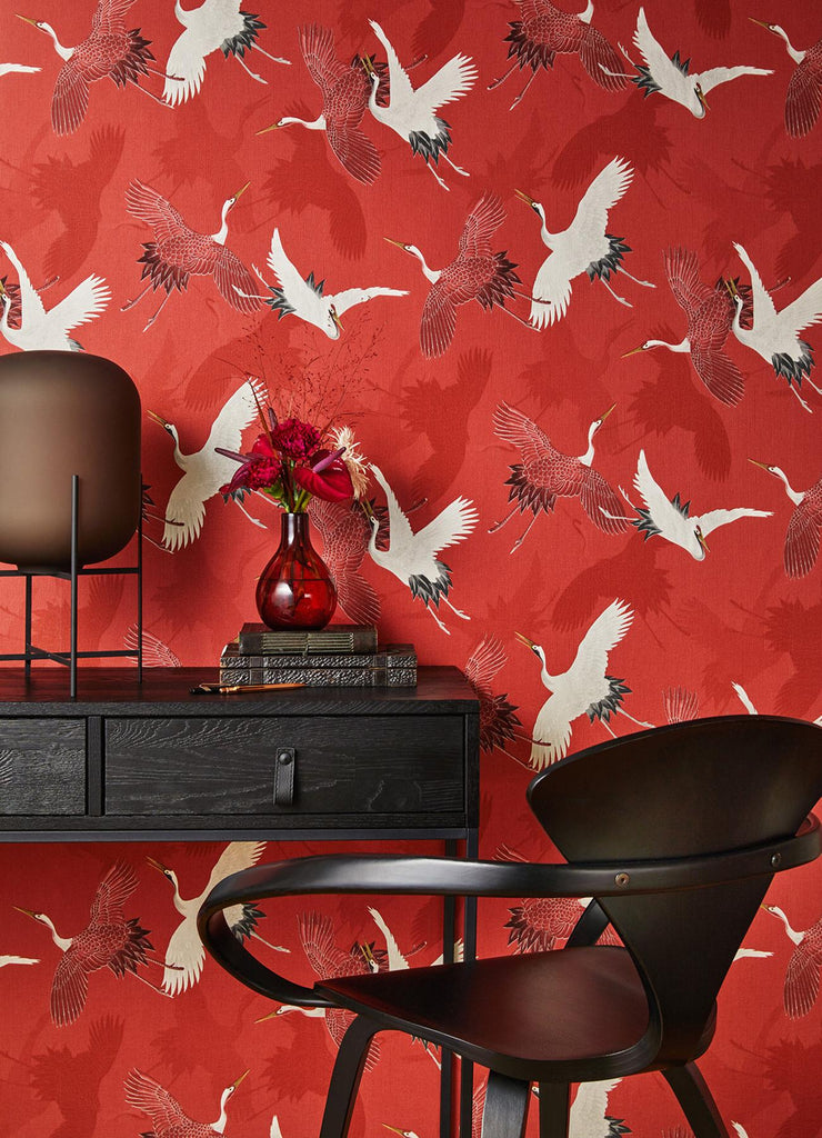 Brewster Home Fashions Kusama Crane Red Wallpaper