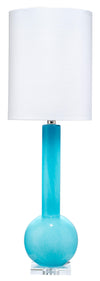 Decoratorsbest Studio Table Lamp, Leaf Green Glass With Tall Thin Drum Shade, Blue