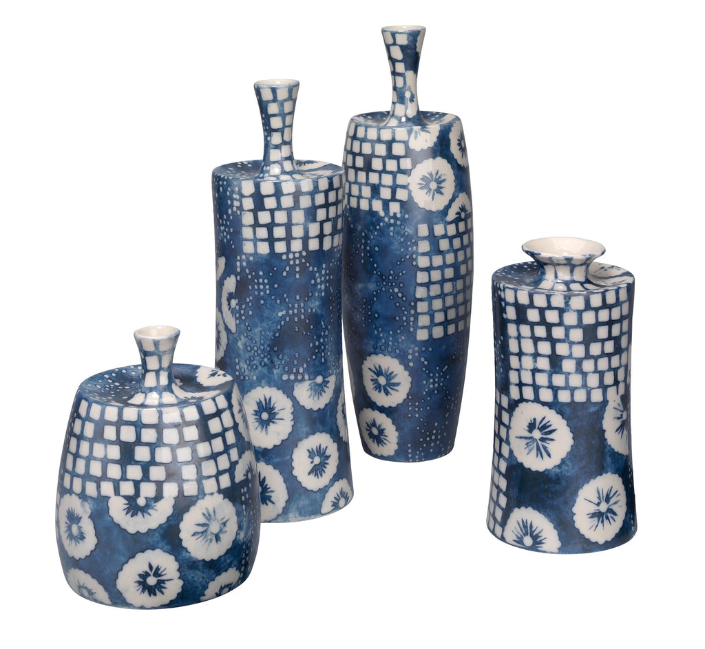 Jamie Young Block Print Vases (Set of 4) Blue Accents