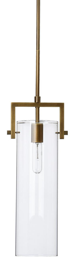 Jamie Young Cambrai Brass & Glass , Large Antique Brass and Clear Glass Pendants