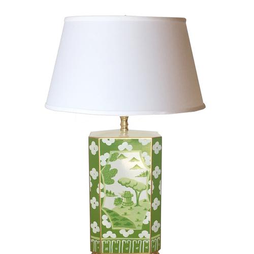Dana Gibson Canton Green Lamp with White Shade