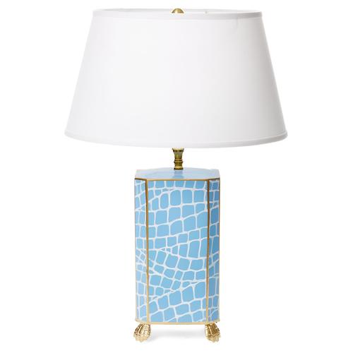 Dana Gibson Blue Croc Lamp Lamp with White Shade