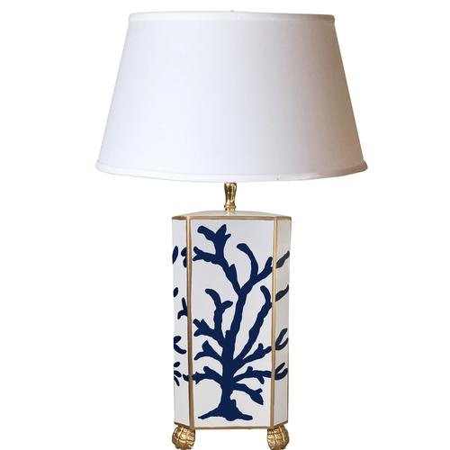 Dana Gibson Navy Coral Lamp with White Shade
