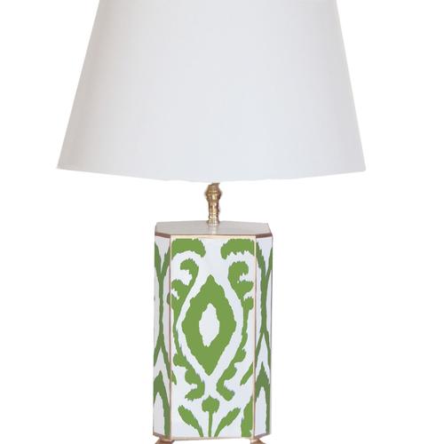 Dana Gibson Green Ikat Lamp with White Shade