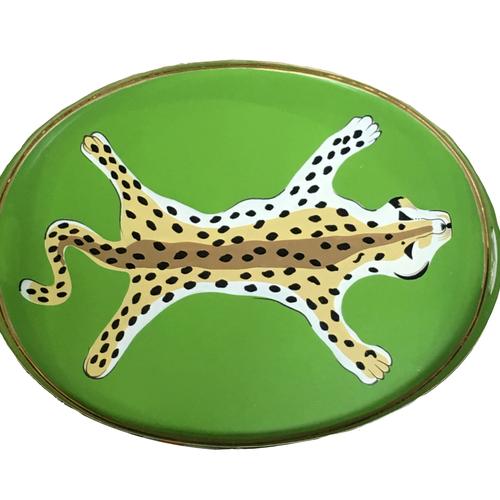 Dana Gibson Green Leopard Oval Tray