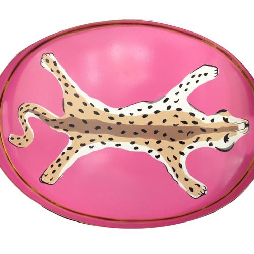 Dana Gibson Pink Leopard Oval Tray