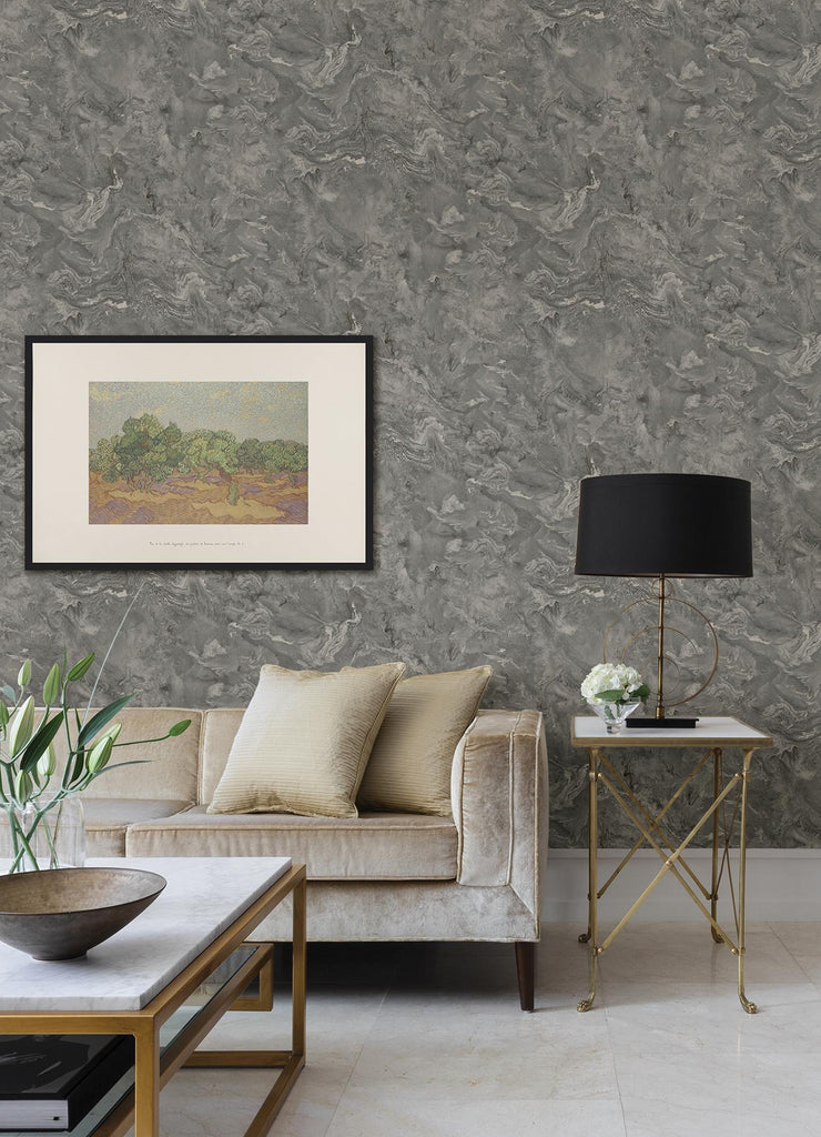 A-Street Prints Meness Metallic Marbling Grey Wallpaper