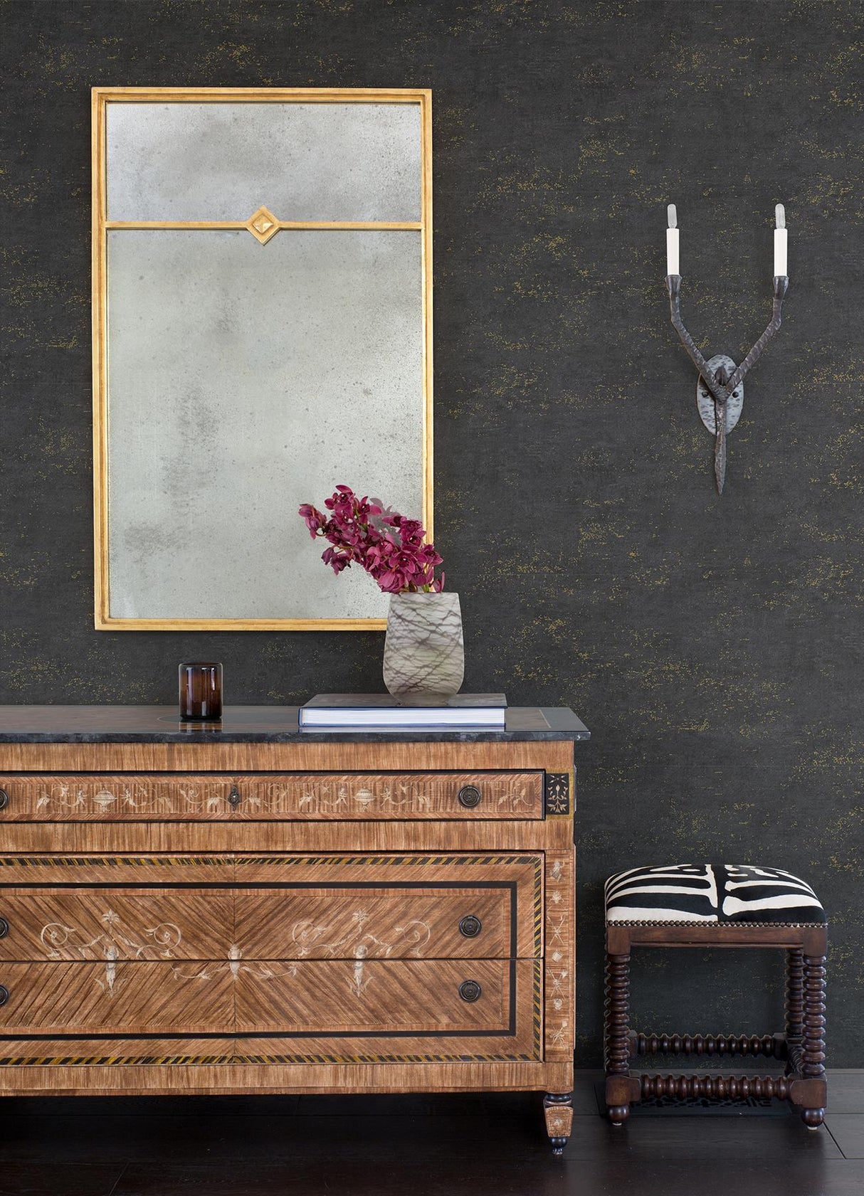 A-Street Prints Elatha Gilded Texture Charcoal Wallpaper