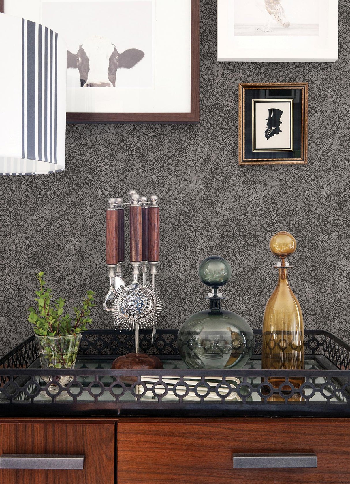 A-Street Prints Hirawa Metallic Mosaic Pewter Wallpaper