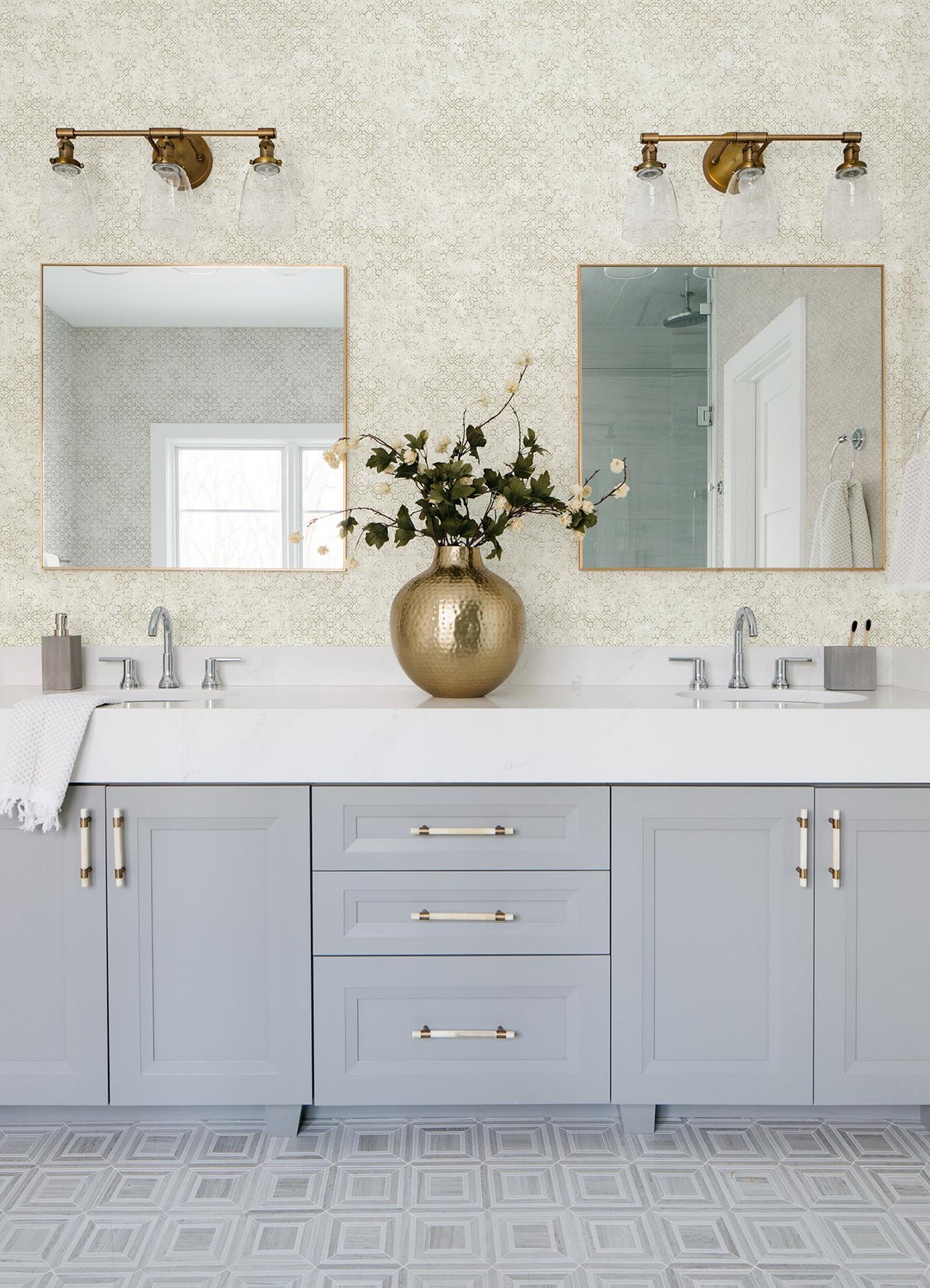 A-Street Prints Khauta Floral Geometric Champagne Wallpaper