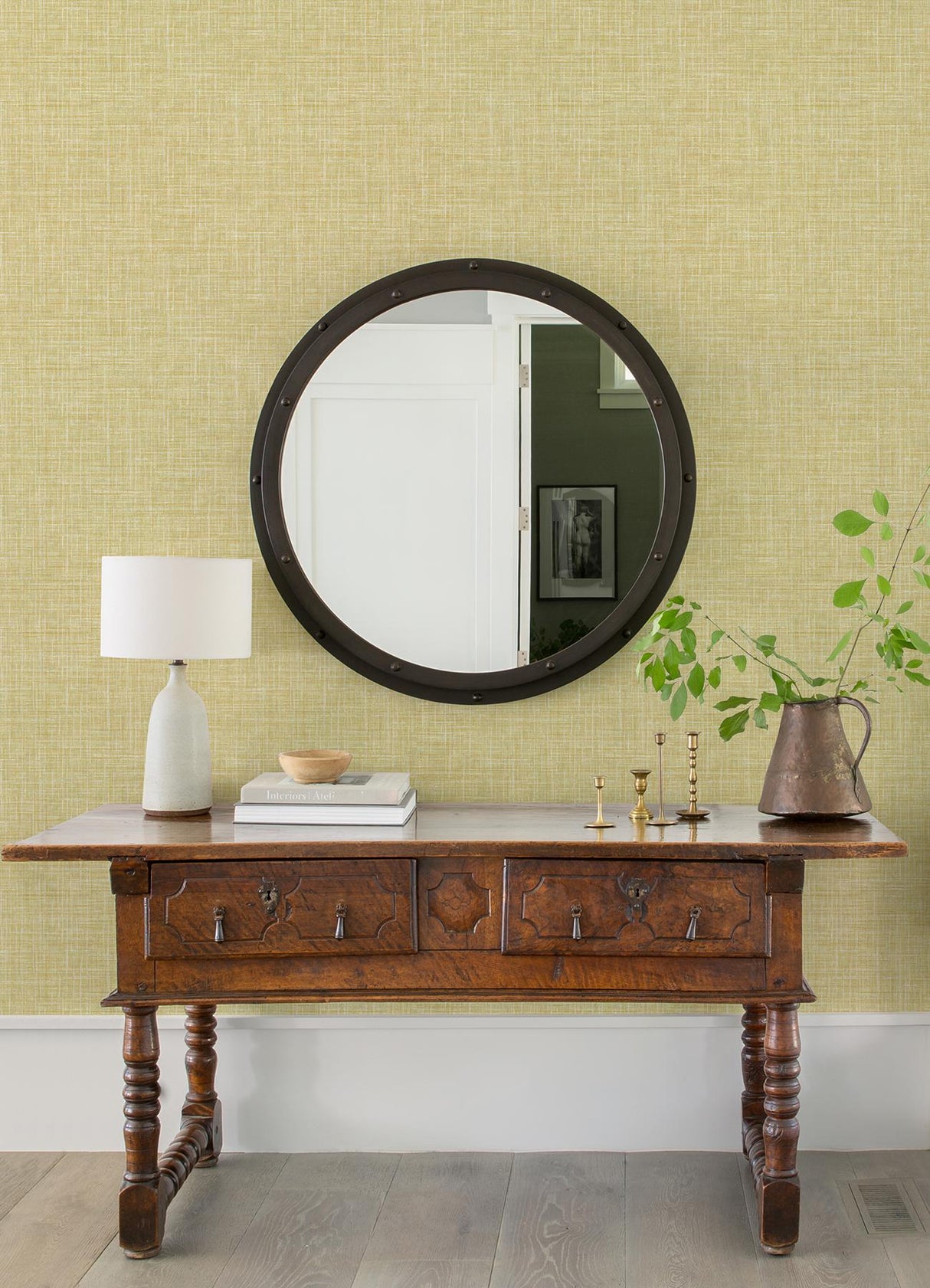 A-Street Prints Emerson Linen Yellow Wallpaper