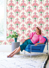 Brewster Home Fashions Bow Damask Peel & Stick Pink Wallpaper