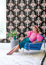 Brewster Home Fashions Bow Damask Peel & Stick Black Wallpaper