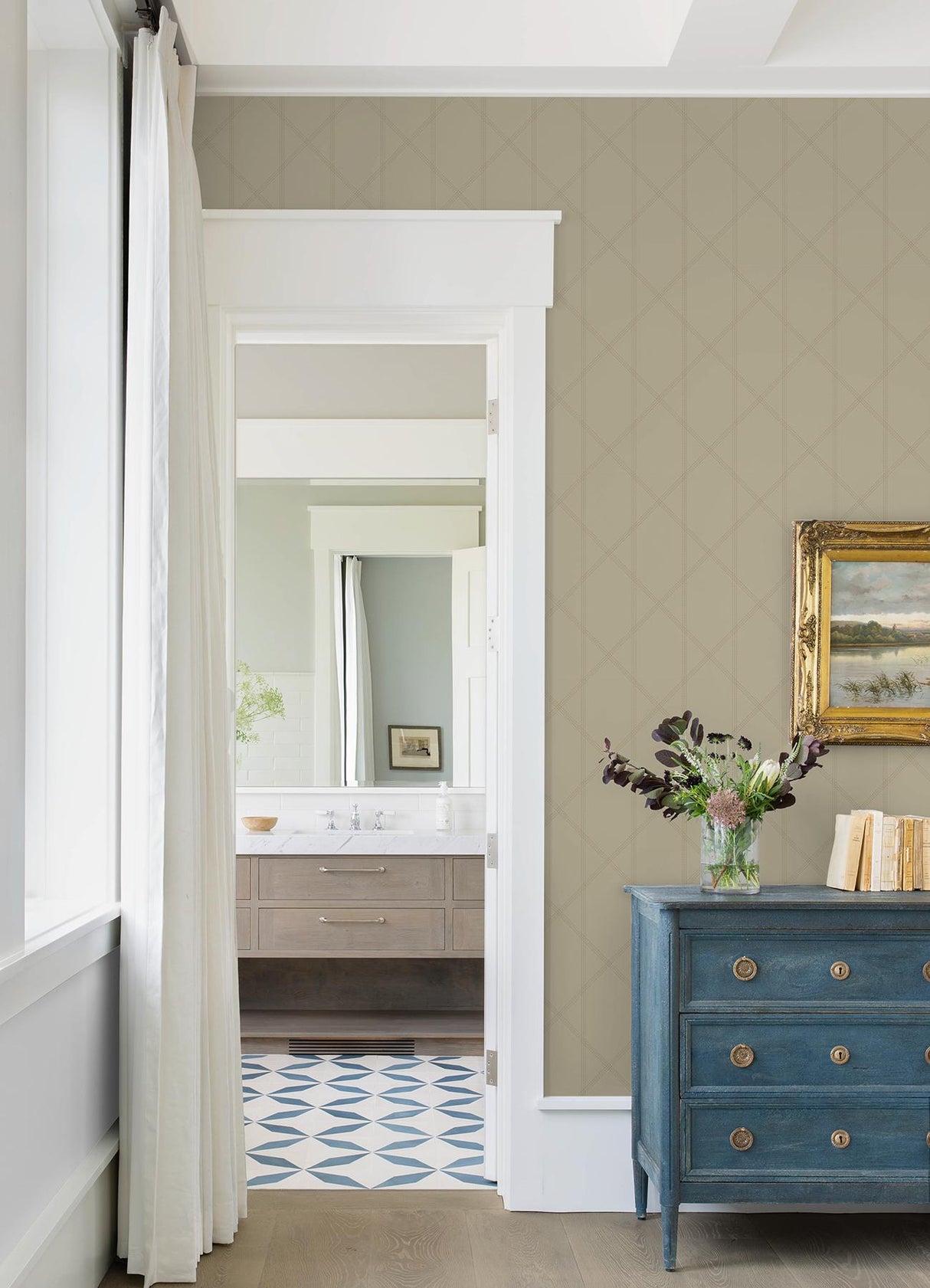 A-Street Prints Walcott Stitched Trellis Taupe Wallpaper