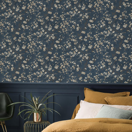 Brewster Home Fashions Tsubomi Cherry Blossom Blue Wallpaper