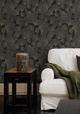 Brewster Home Fashions Waft Ginkgo Black Wallpaper