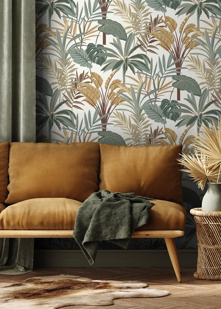 Brewster Home Fashions Rudyard Tropical Flora Apricot Wallpaper