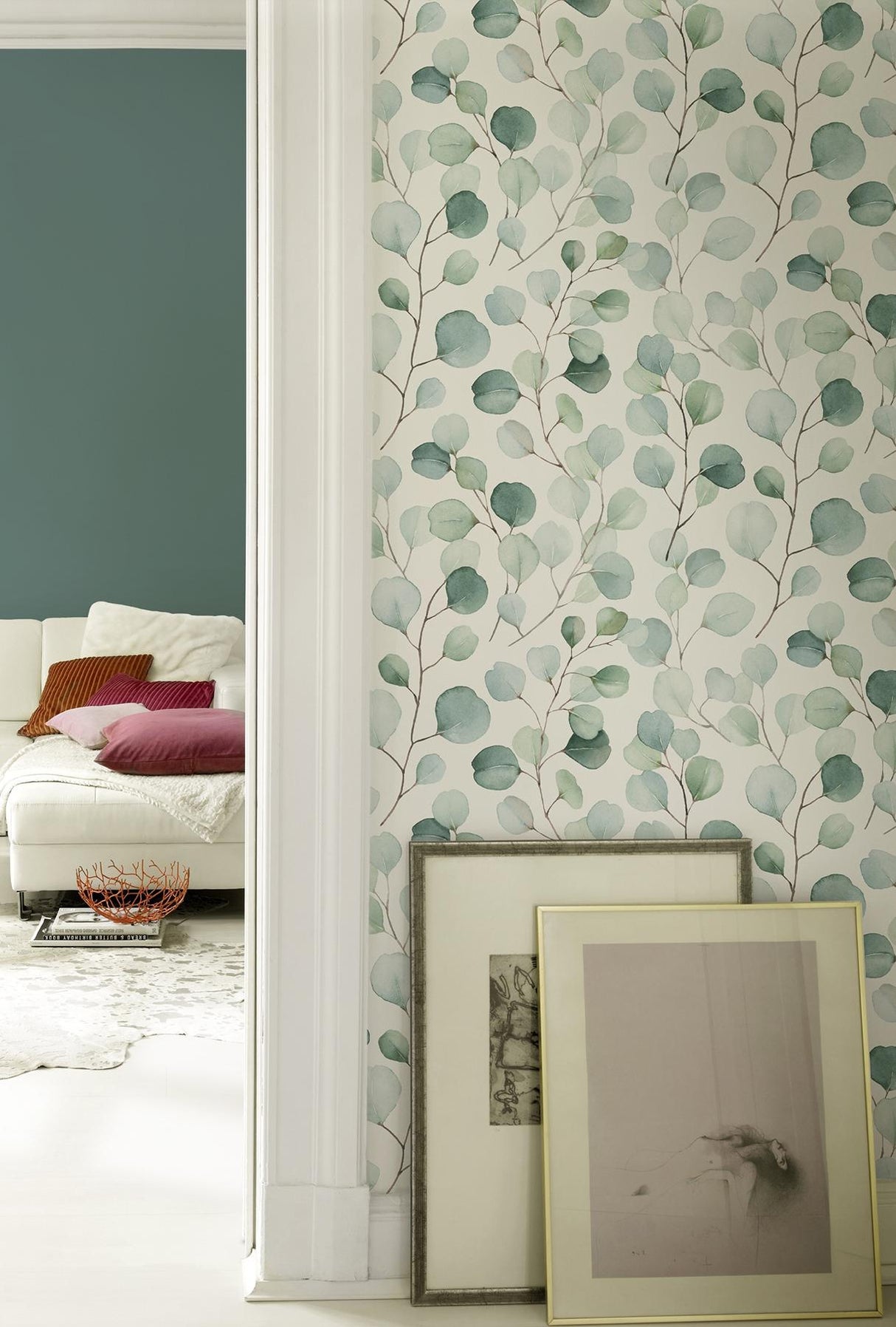 Brewster Home Fashions Elaina Watercolor Boughs Aqua Wallpaper