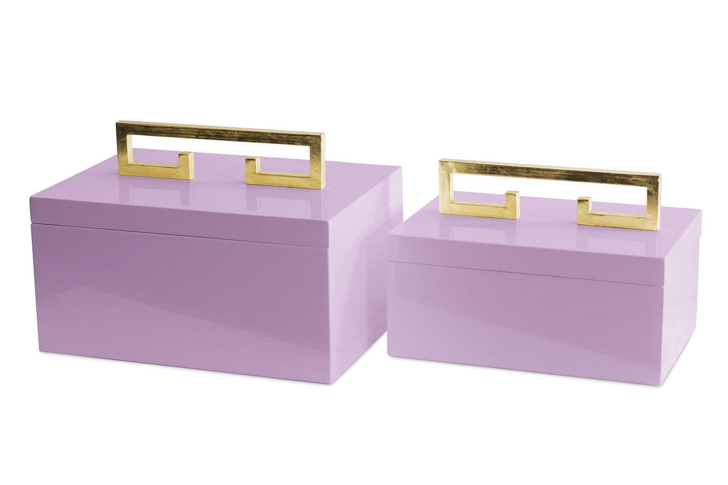 Couture Avondale Boxes [Set of 2] Lilac and Gold High Gloss Lilac Lacquered Box with Gold Leaf Handle Decorative Accents