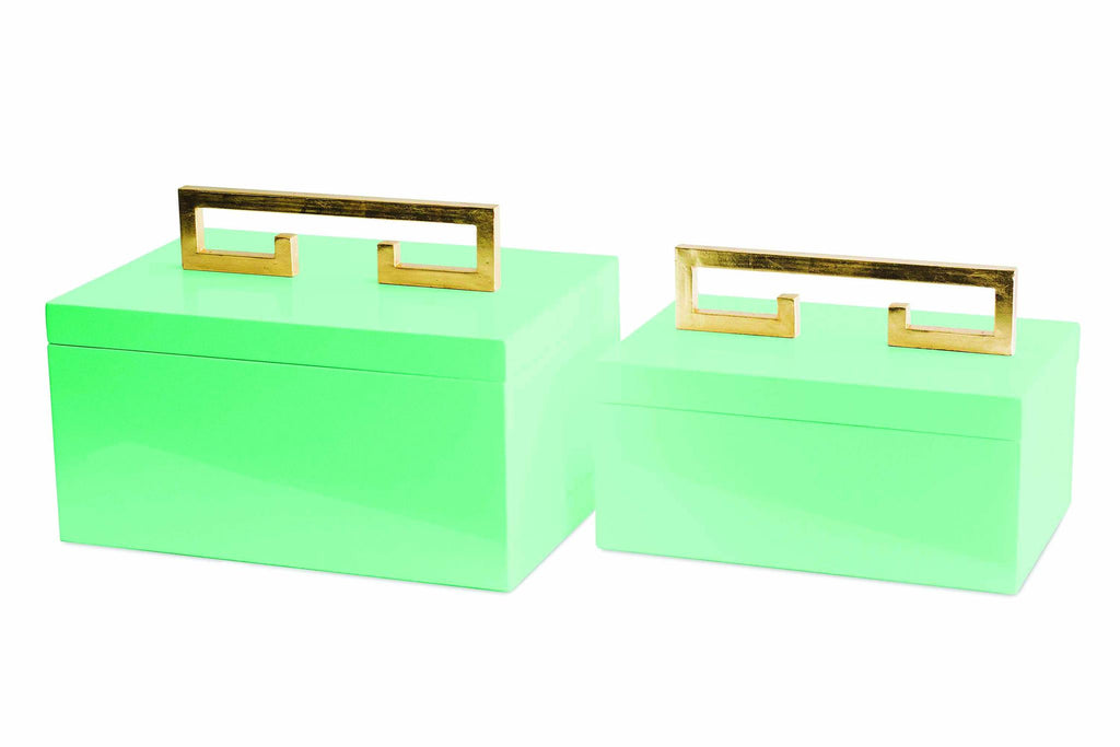 Couture Avondale Boxes [Set of 2] Mint High Gloss Mint Lacquered Box with Gold Leaf Handle Decorative Accents