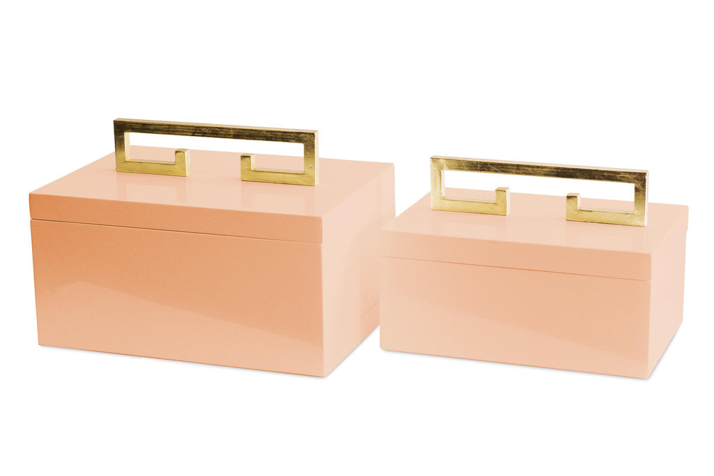 Couture Avondale Boxes [Set of 2] Blush Pink High Gloss Blush Pink Lacquered Box with Gold Leaf Handle Decorative Accents