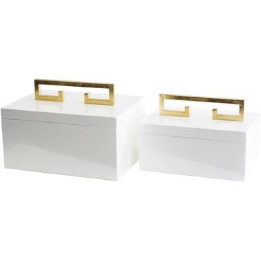 Couture Avondale Boxes High Gloss White Lacquer Box with Gold Leaf Handle Decorative Accents