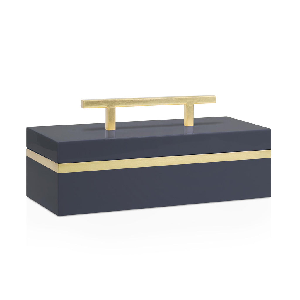 Couture Blair Box High Gloss Navy and Gold Leaf Decorative Accents