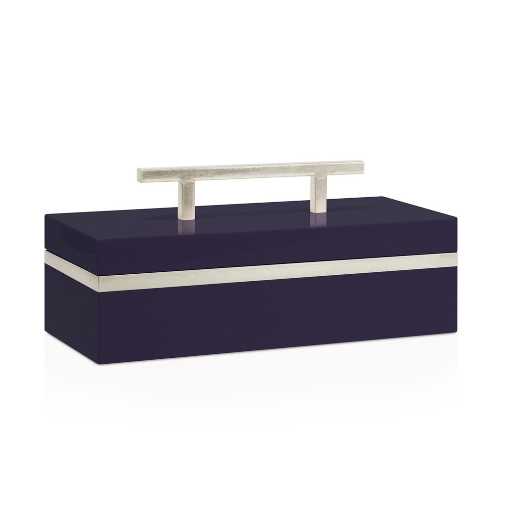 Couture Blair Box High Gloss Navy and Silver Leaf Decorative Accents