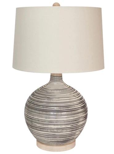 Couture 29.5"H Alamont Gray and Beige Stripe with Natural Wood Base Table Lamps