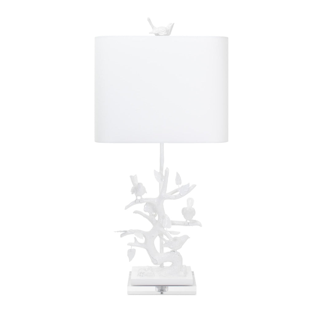 Couture 29"H Bird on Branch High Gloss White Table Lamps