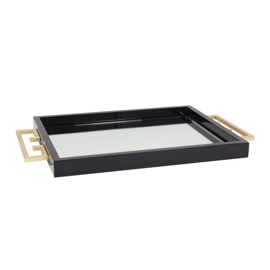 Couture Avondale Tray High Gloss Black Lacquer and Gold Leaf Decorative Accents