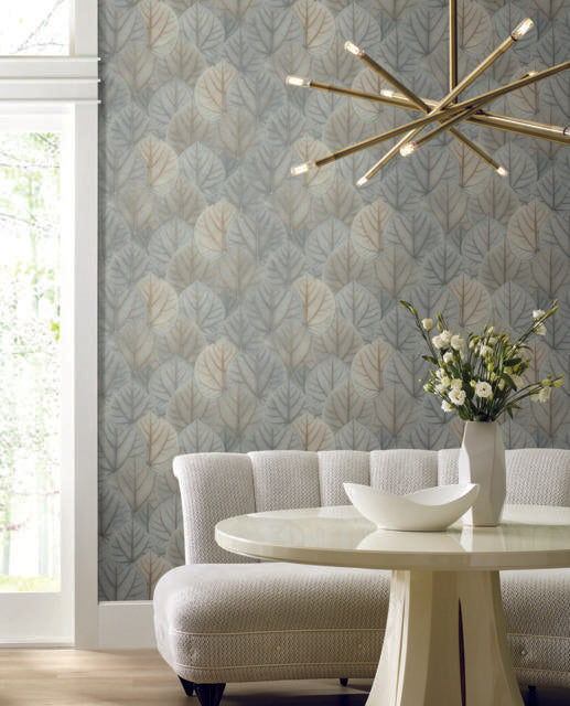 Candice Olson Leaf Concerto Peel & Stick Blue & Taupe Wallpaper