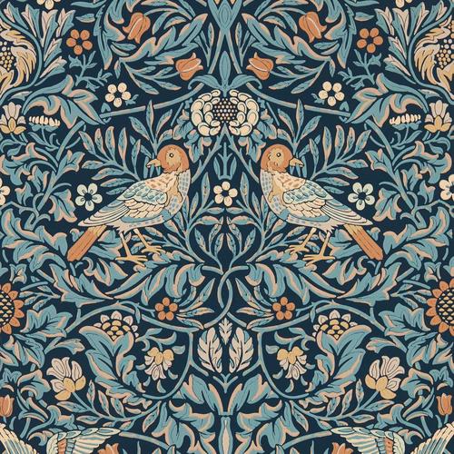 Morris & co Bird Webbs Blue Wallpaper